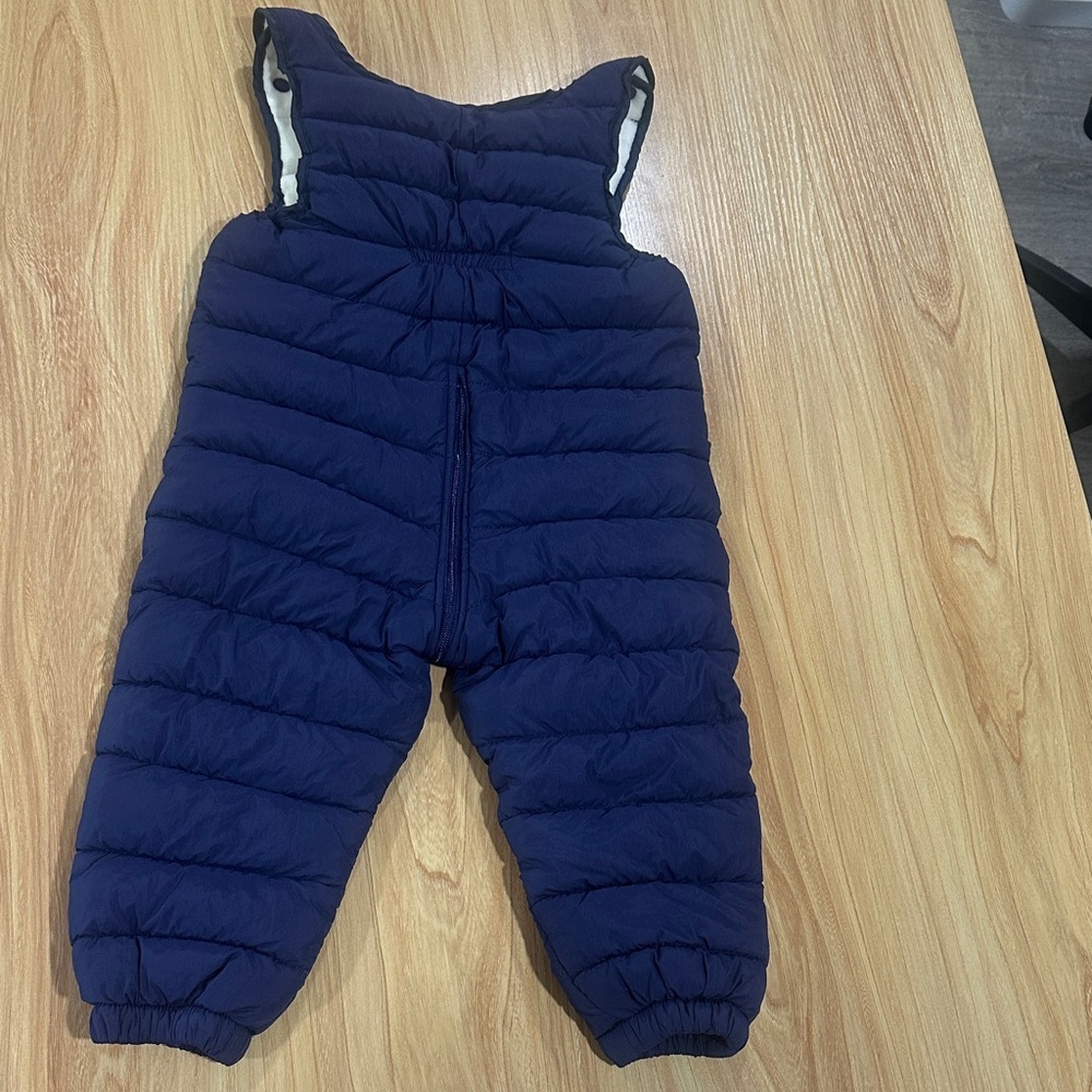 Navy Blue Puffer Overalls with Bear Patch - Picture 2 of 3